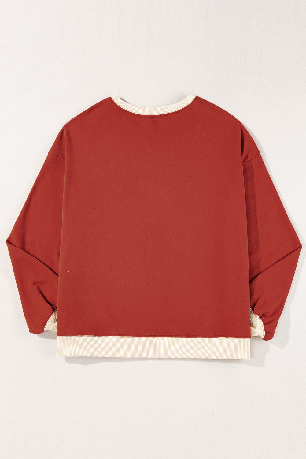 Red Clay Color Block Drop Shoulder Crewneck Oversized Sweatshirt